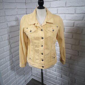 Chico's Platinum Ladies Size 1 (approx. 8 US) Mustard Button Front Jean Jacket